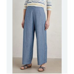 Seasalt Cornwall Calluna Wide Leg Chambray Trousers Organic Cotton size 10